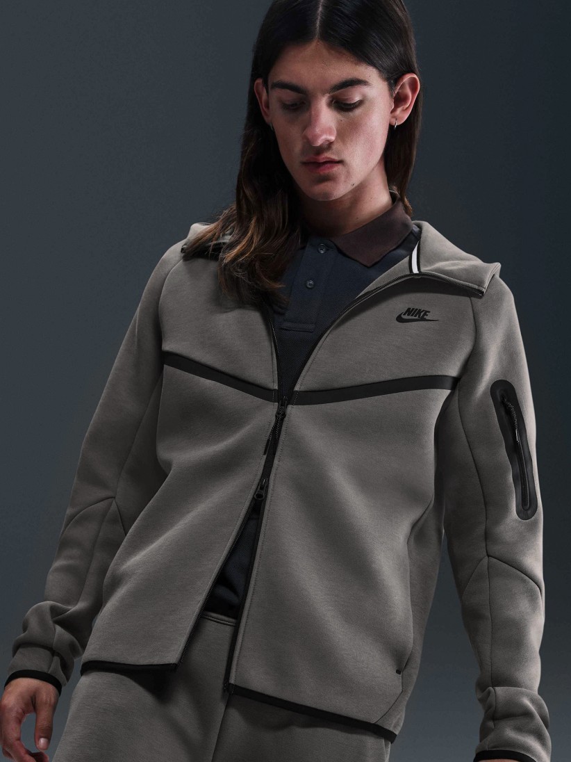 Nike Tech Fleece Windrunner Grey and Black Hooded Jacket For Men