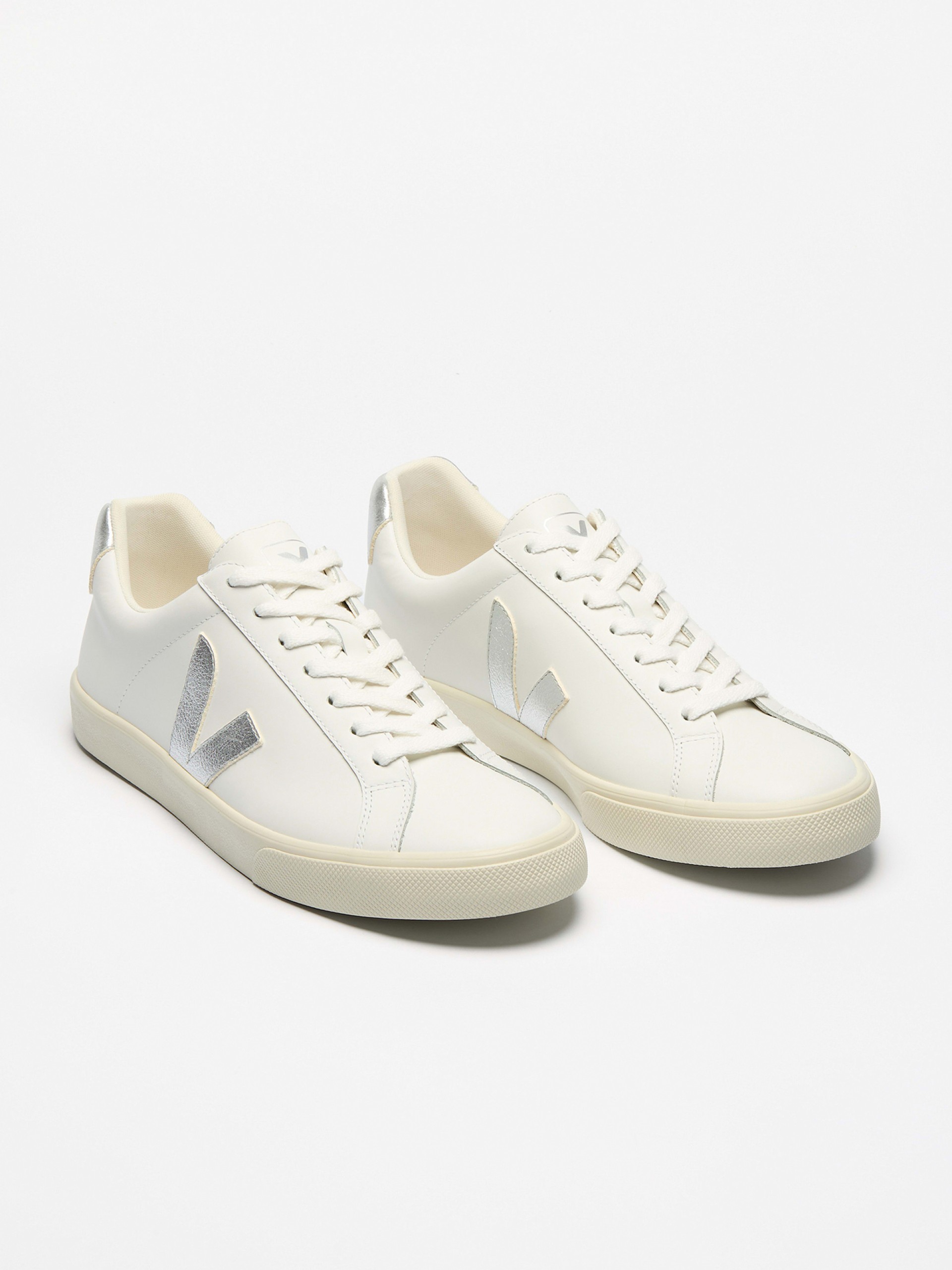 VEJA Esplar Leather White and Silver Sneakers