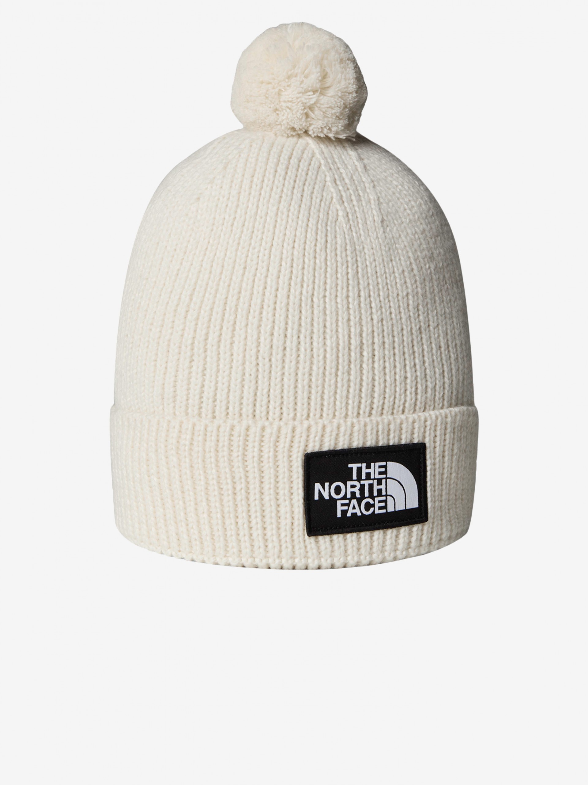 The North Face Logo Box Pompom White Beanie