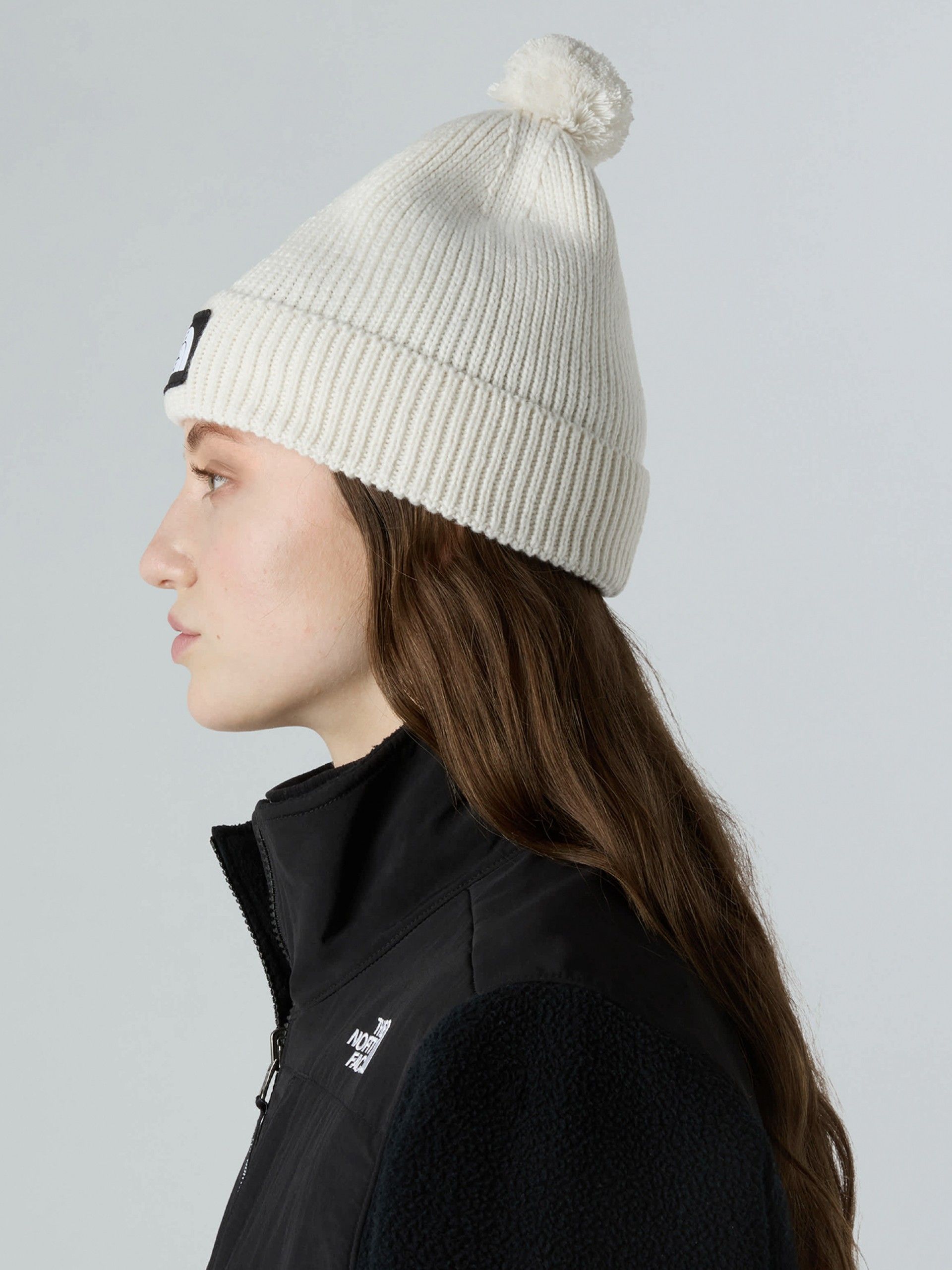 The North Face Logo Box Pompom White Beanie