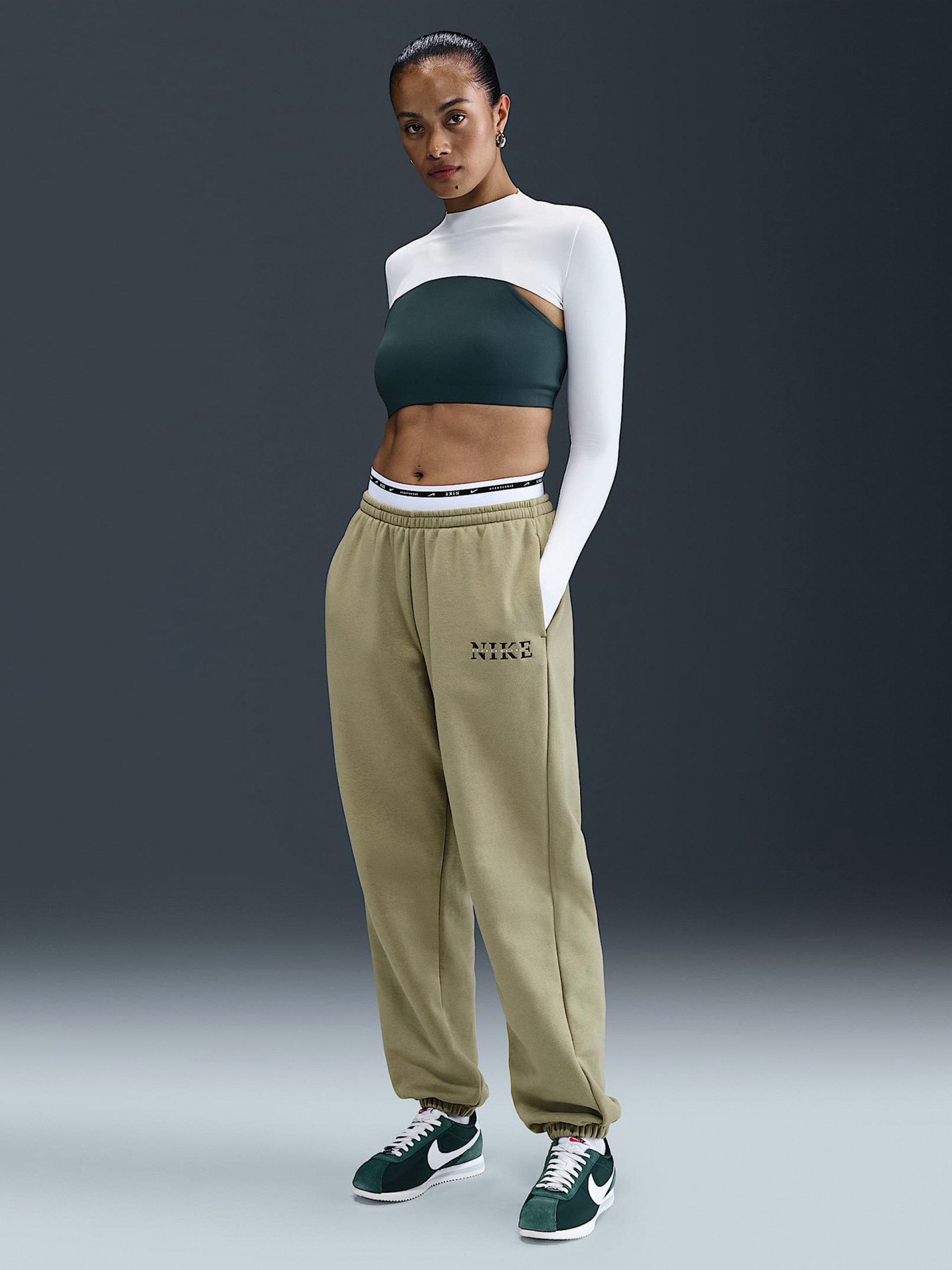 Calças Nike Sportswear Phoenix Fleece High Rise Verdes Para Mulher