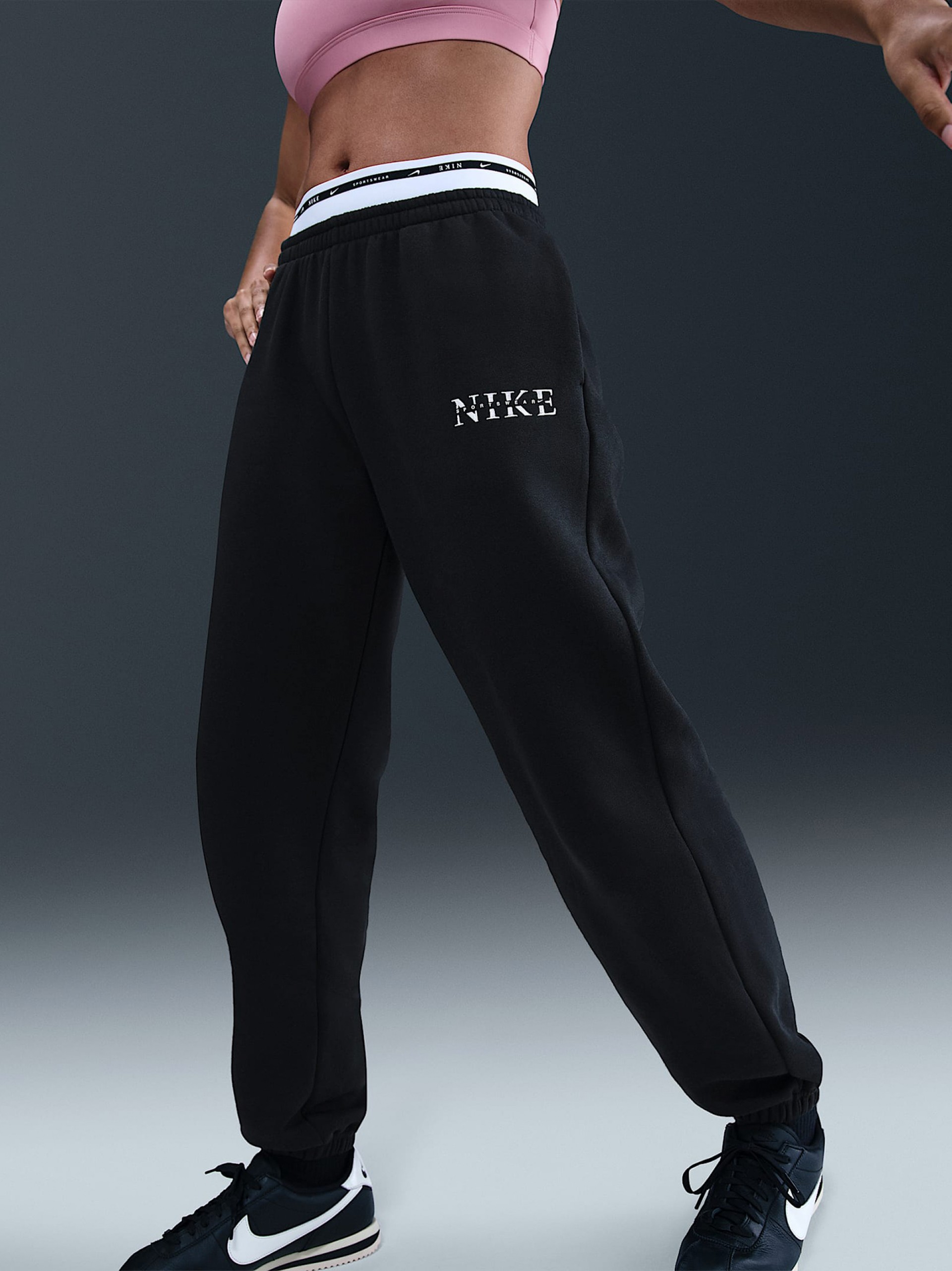 Pantalones Nike Sportswear Phoenix Fleece High Rise Negros Para Mujer
