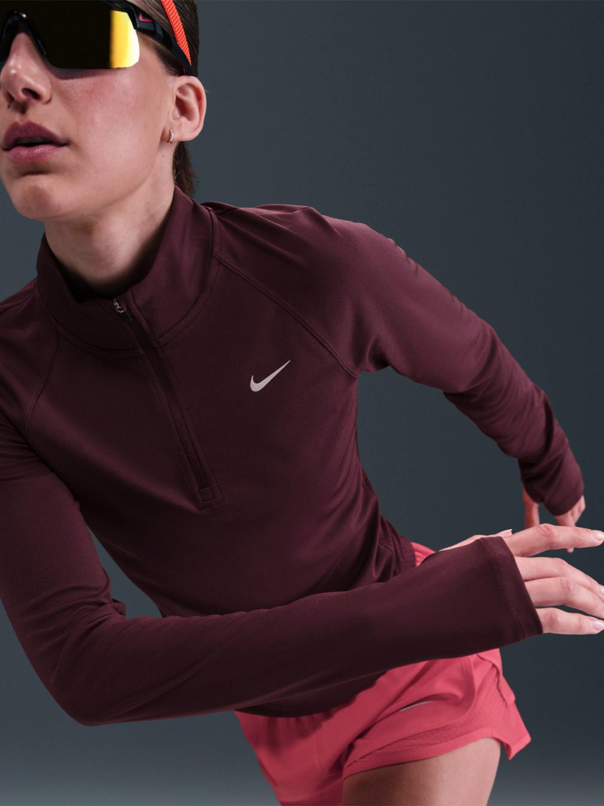 Camisola com Fecho de Running Nike Tempo Dri-FIT Bordeaux Para Mulher
