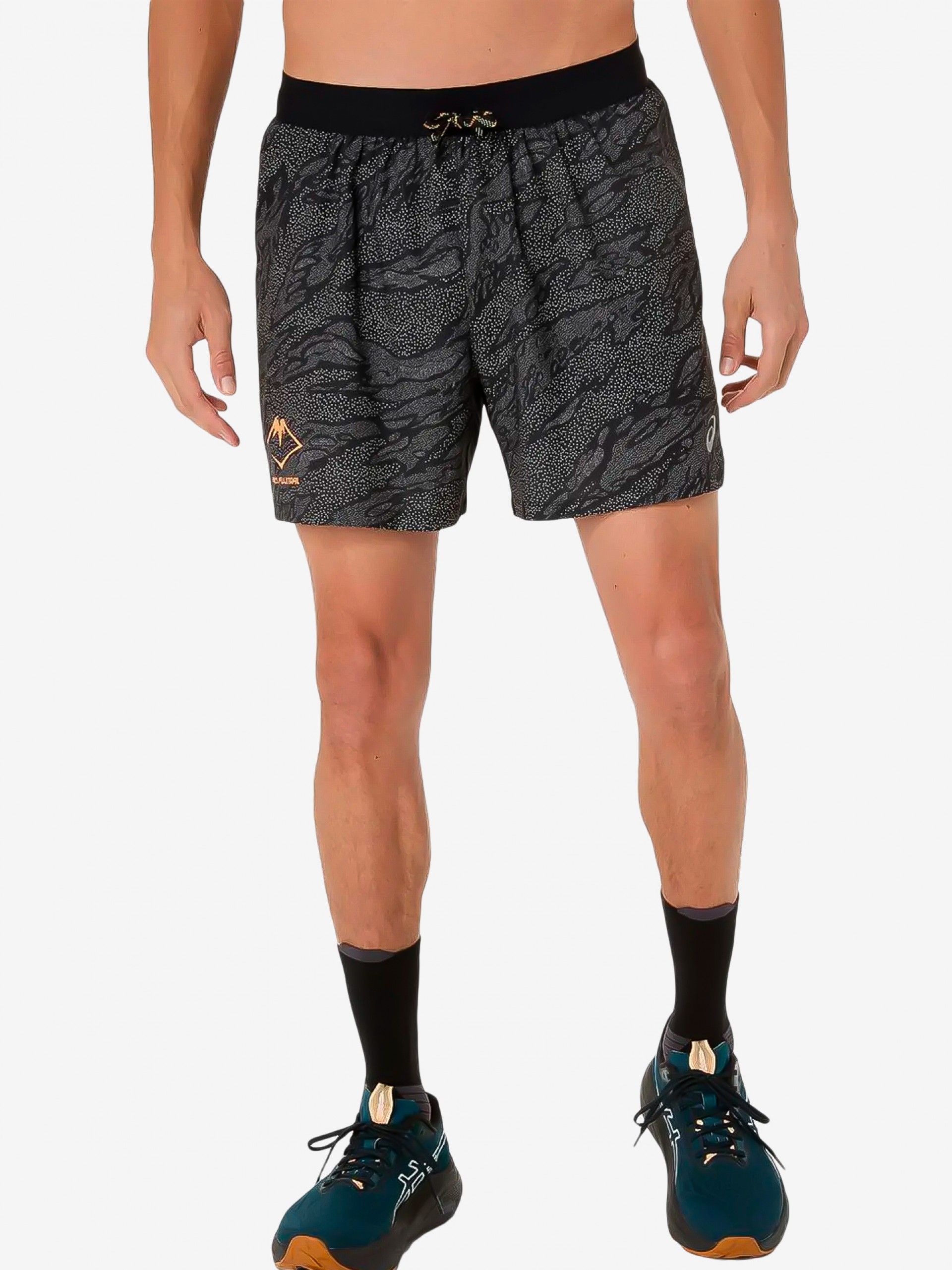 Asics Fujitrail All Over Print 12.7cm Black and Grey Trail Shorts