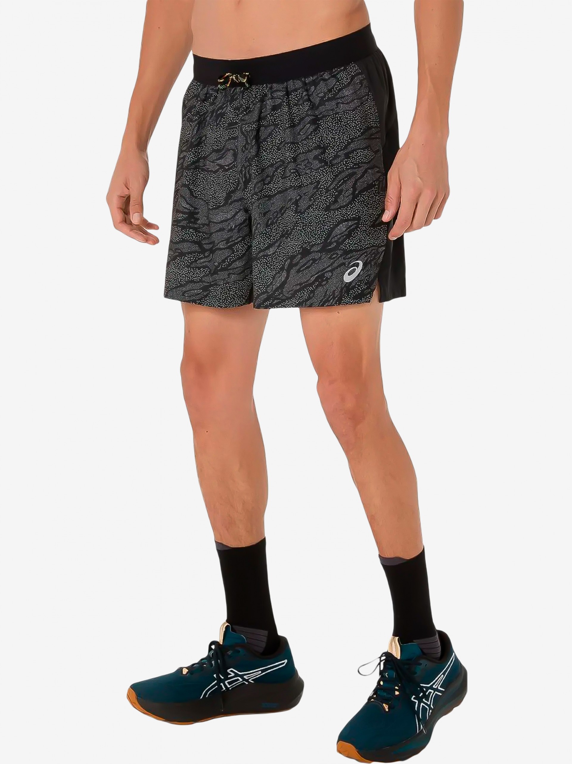 Asics Fujitrail All Over Print 12.7cm Black and Grey Trail Shorts