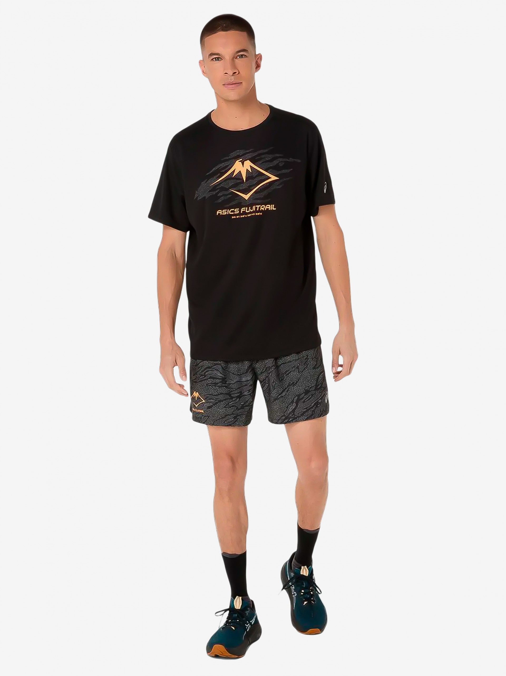 Pantalones Cortos de Trail Asics Fujitrail All Over Print 12.7cm Negros y Grises