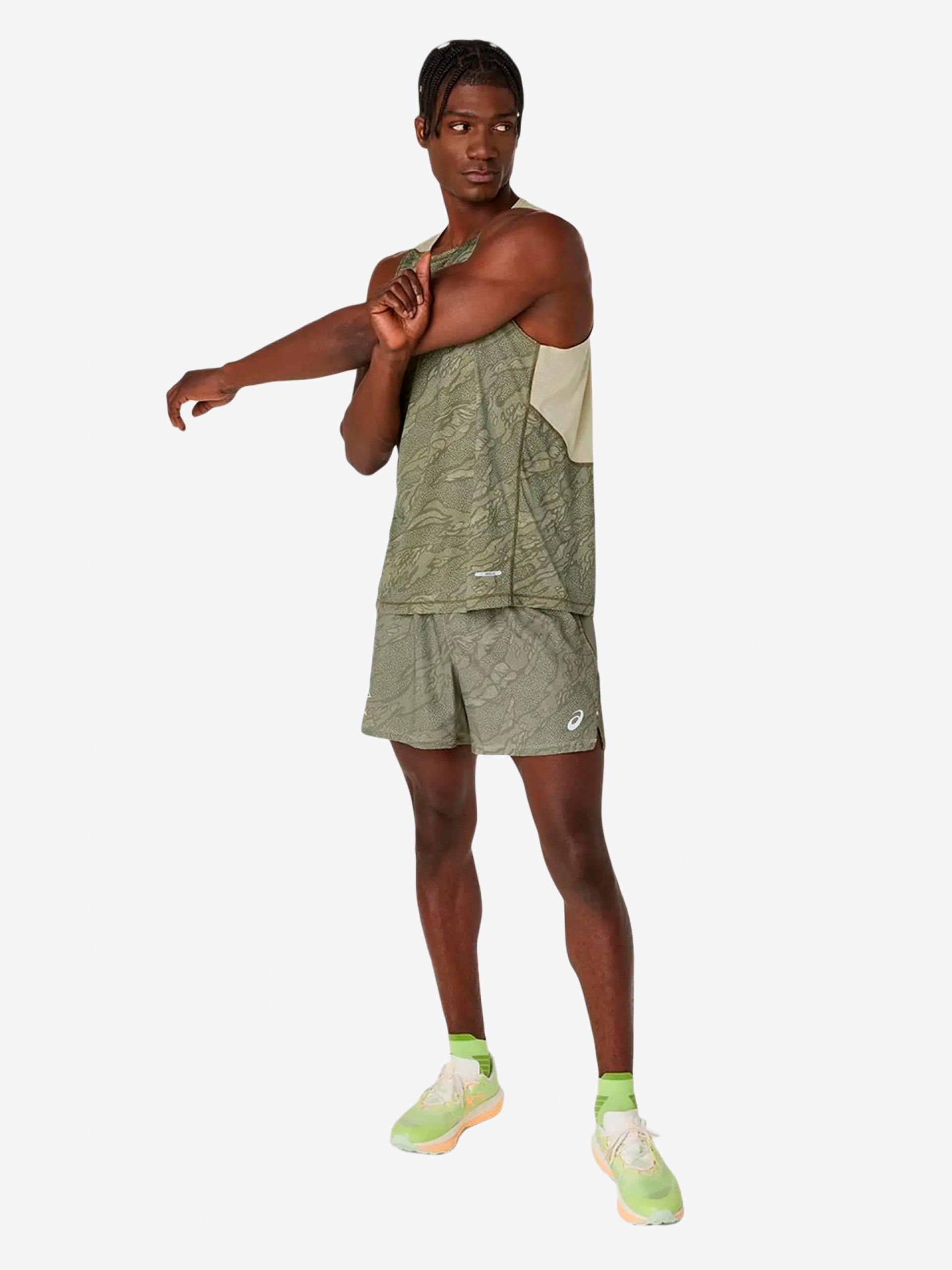 Asics Fujitrail All Over Print 12.7cm Green Trail Shorts