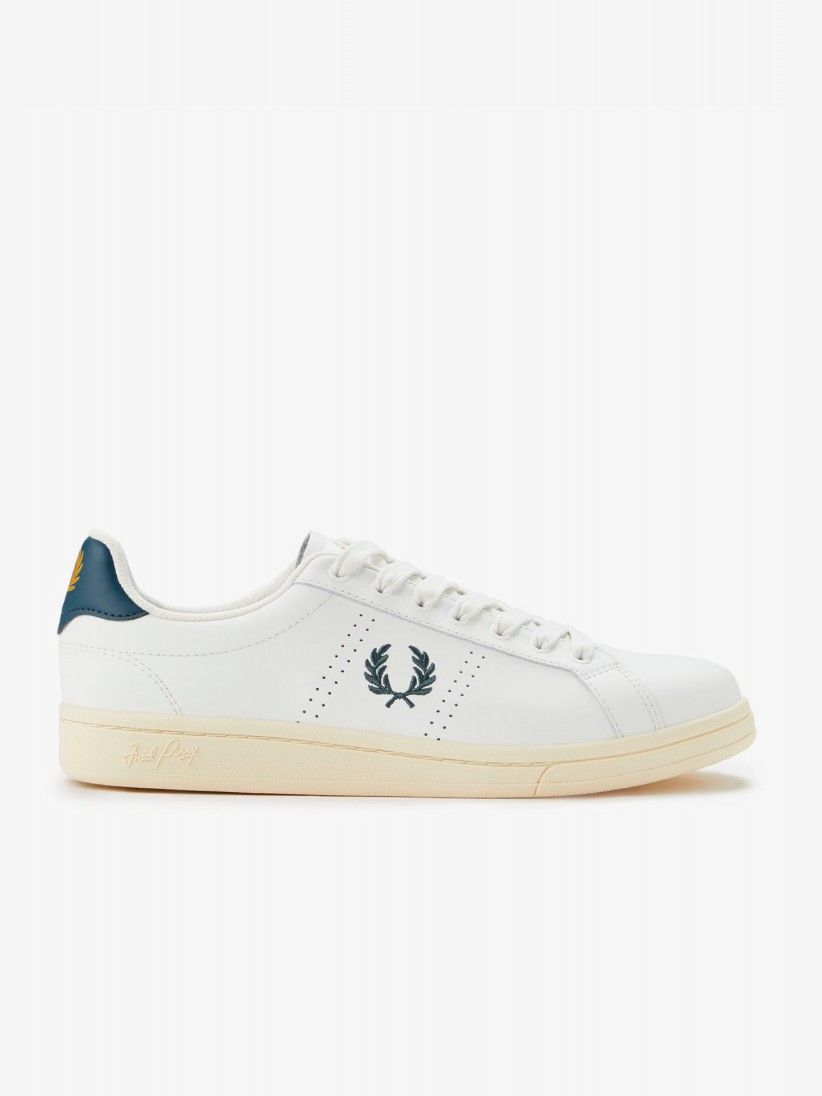 Sapatilhas Fred Perry B721 Em Pele Brancas e Azuis