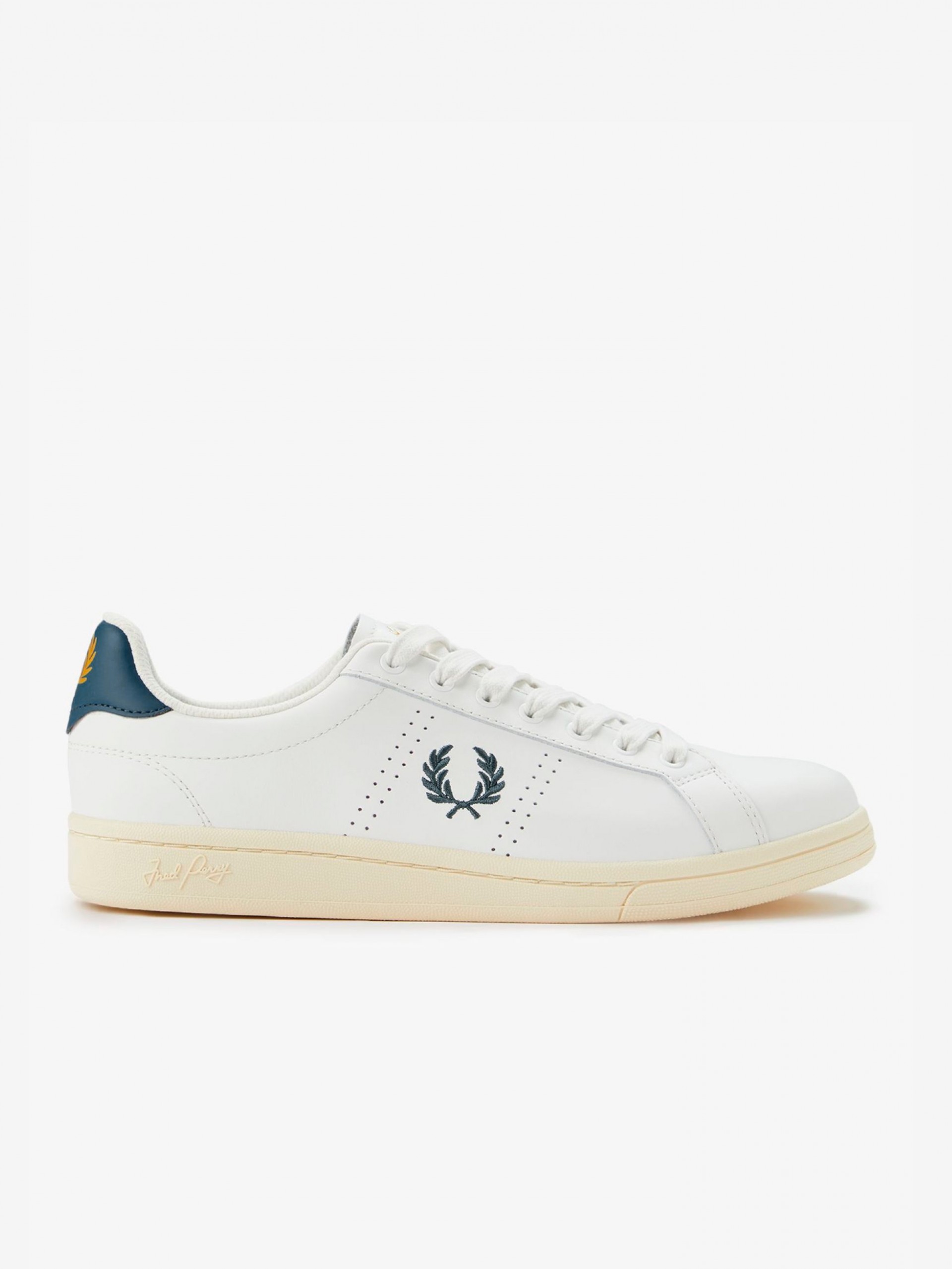 Sapatilhas Fred Perry B721 Em Pele Brancas e Azuis