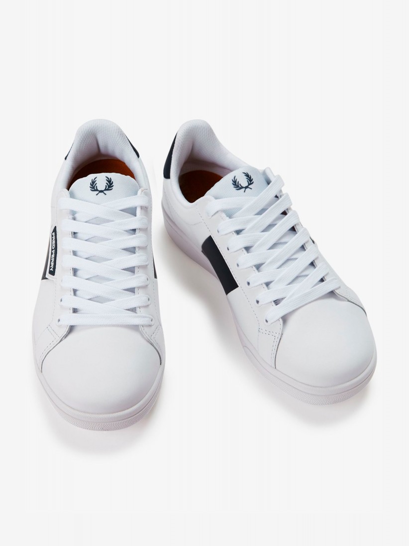 Sapatilhas Fred Perry B721 Em Couro Brancas e Azuis