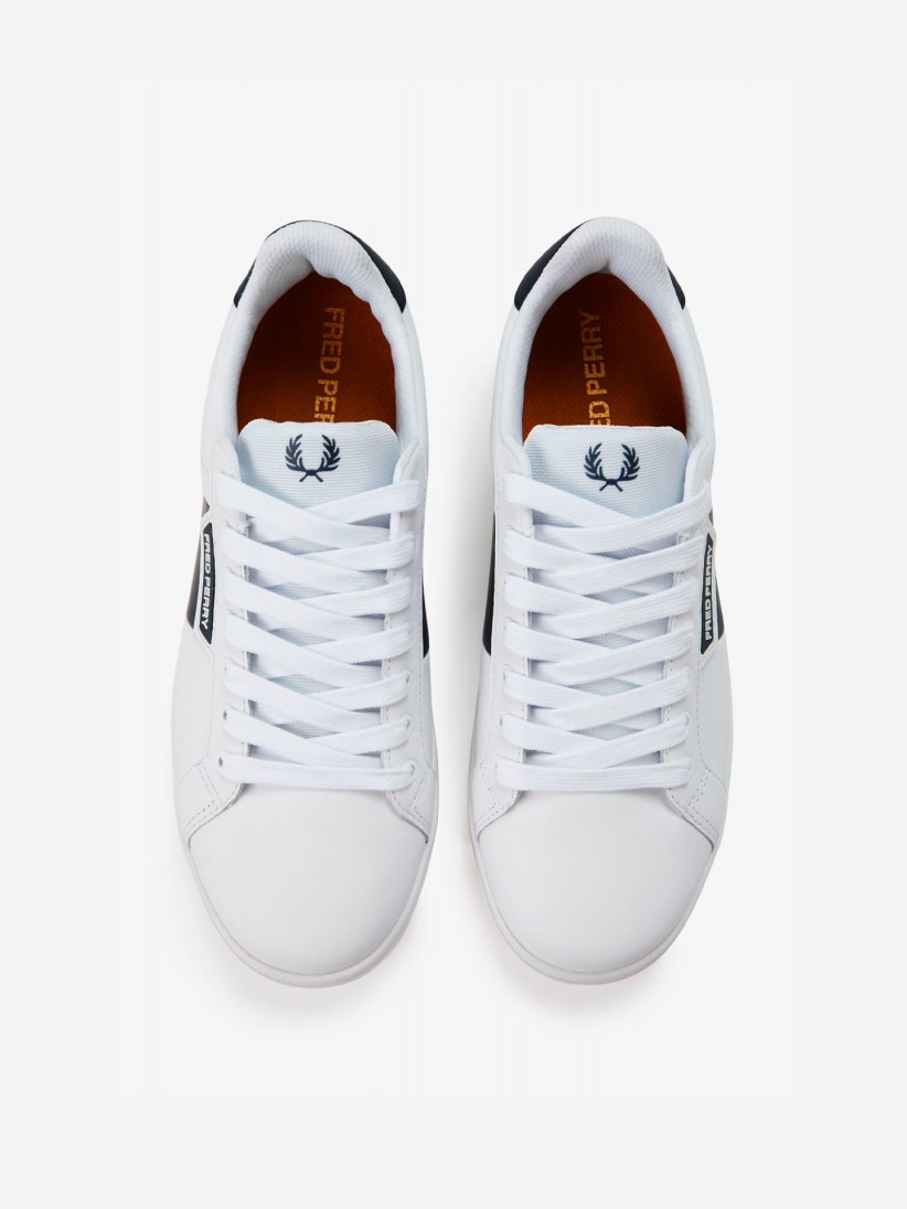Sapatilhas Fred Perry B721 Em Couro Brancas e Azuis
