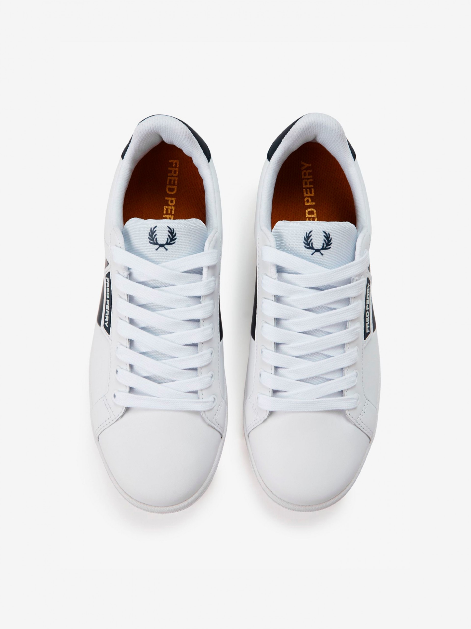 Sapatilhas Fred Perry B721 Em Couro Brancas e Azuis