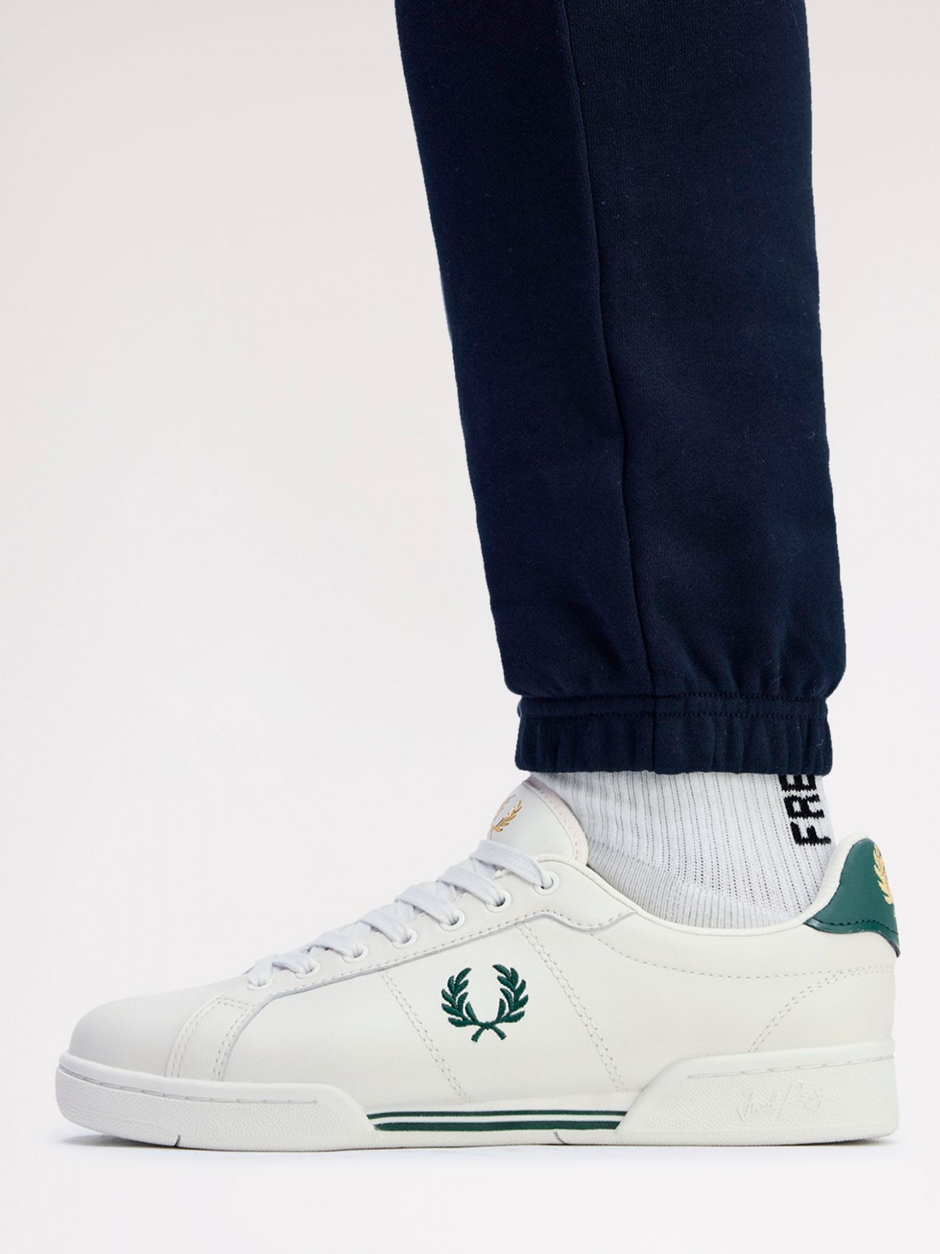 Sapatilhas Fred Perry B722 Em Couro Brancas e Verdes