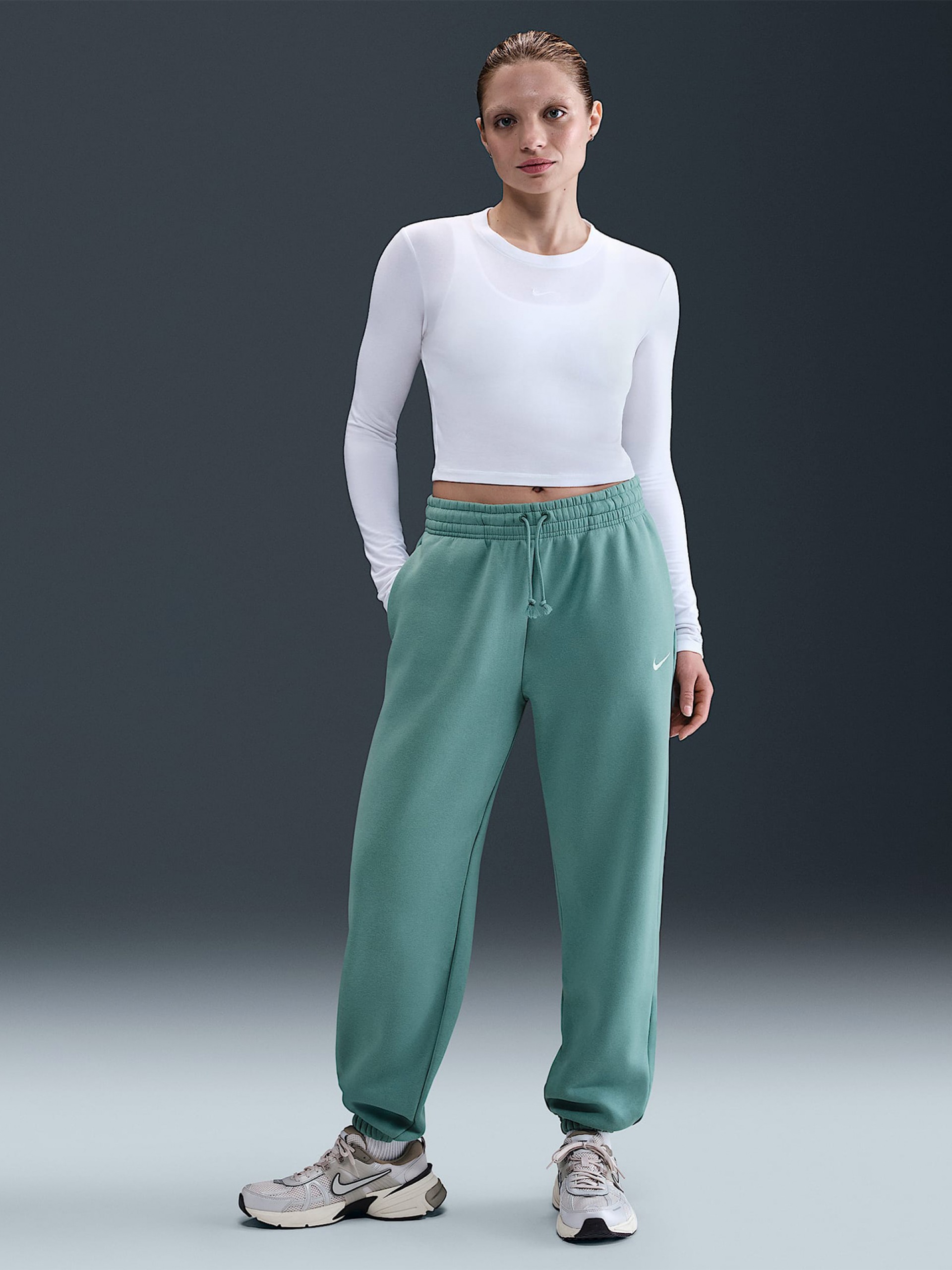 Calças Nike Sportswear Phoenix Fleece High Rise Verdes Para Mulher