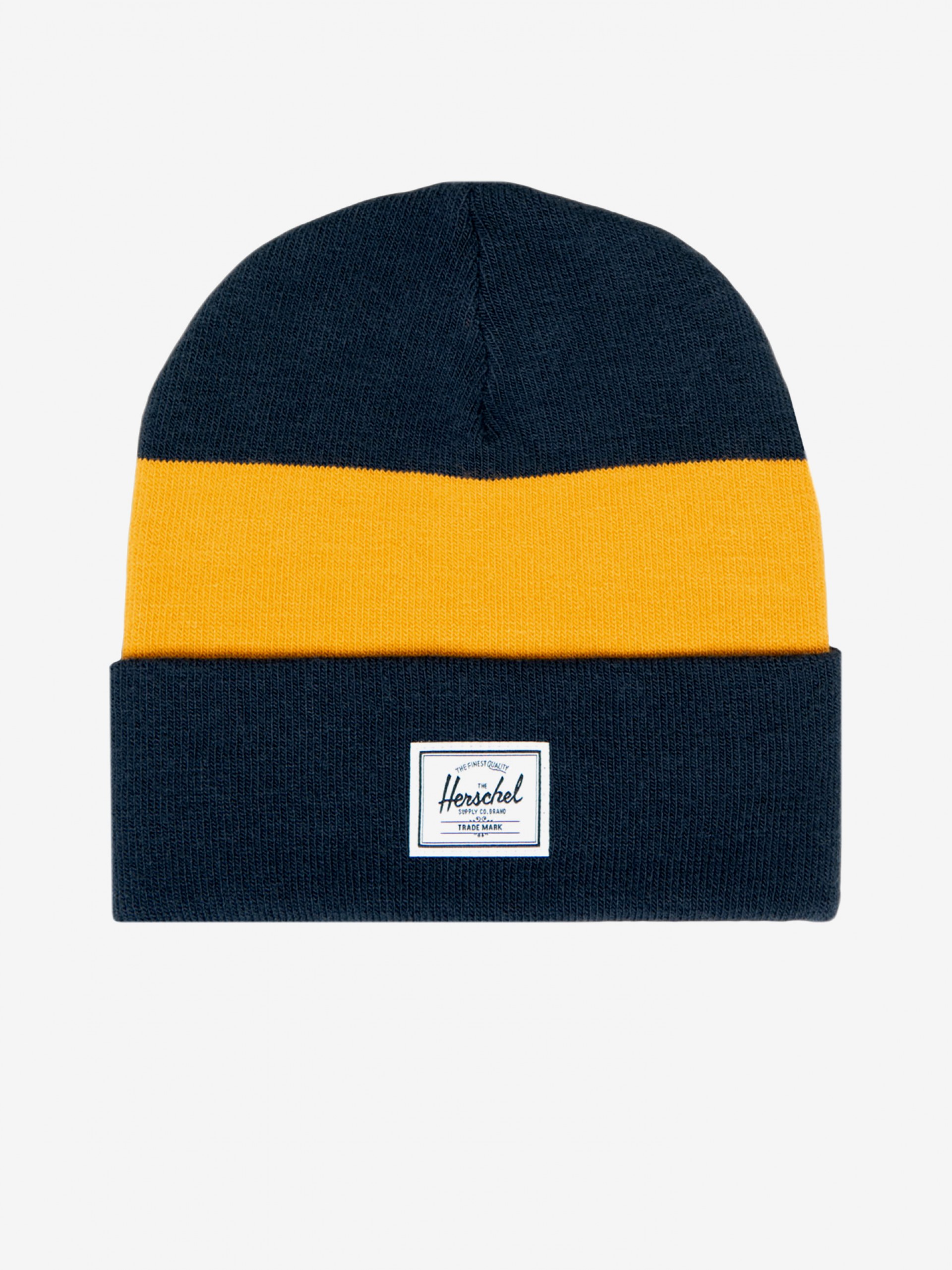 Herschel Elmer Pattern Striped Navy Blue and Yellow Beanie
