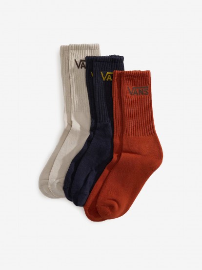 Meias Vans Classic Crew Bege/Azuis/Laranja (3 Pares)