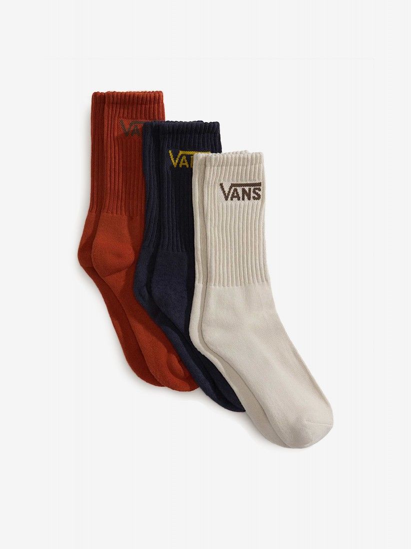 Meias Vans Classic Crew Bege/Azuis/Laranja (3 Pares)