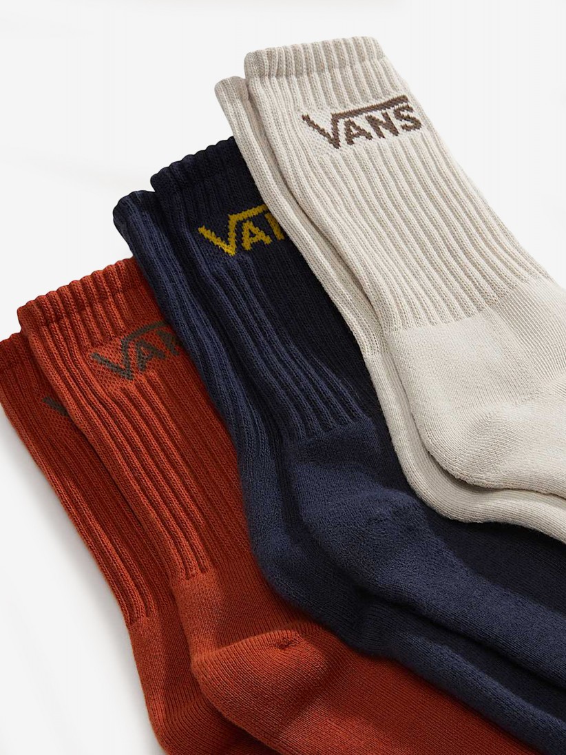 Meias Vans Classic Crew Bege/Azuis/Laranja (3 Pares)
