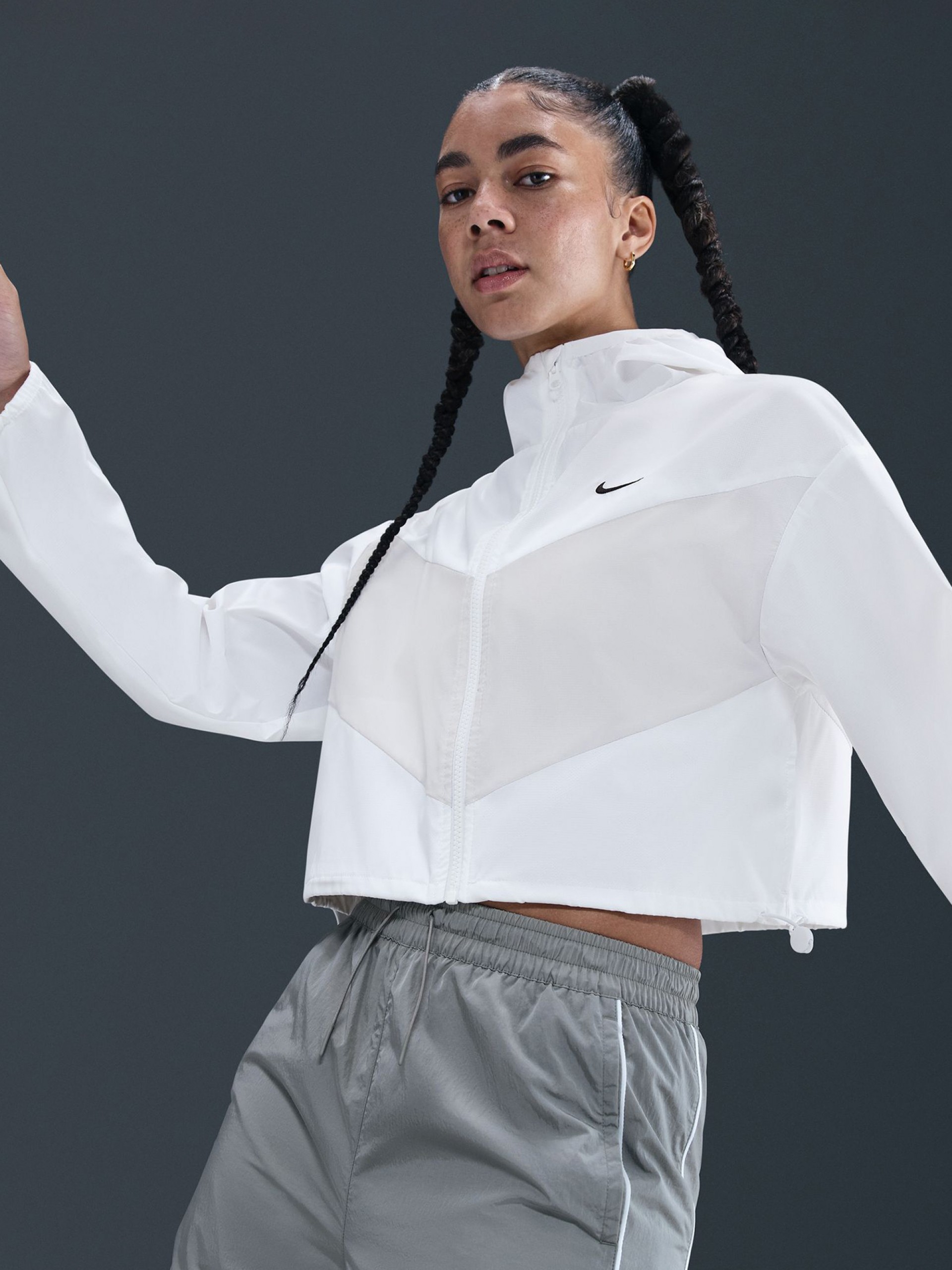 Nike Sportswear White Hooded Winbreaker Jacket For Women