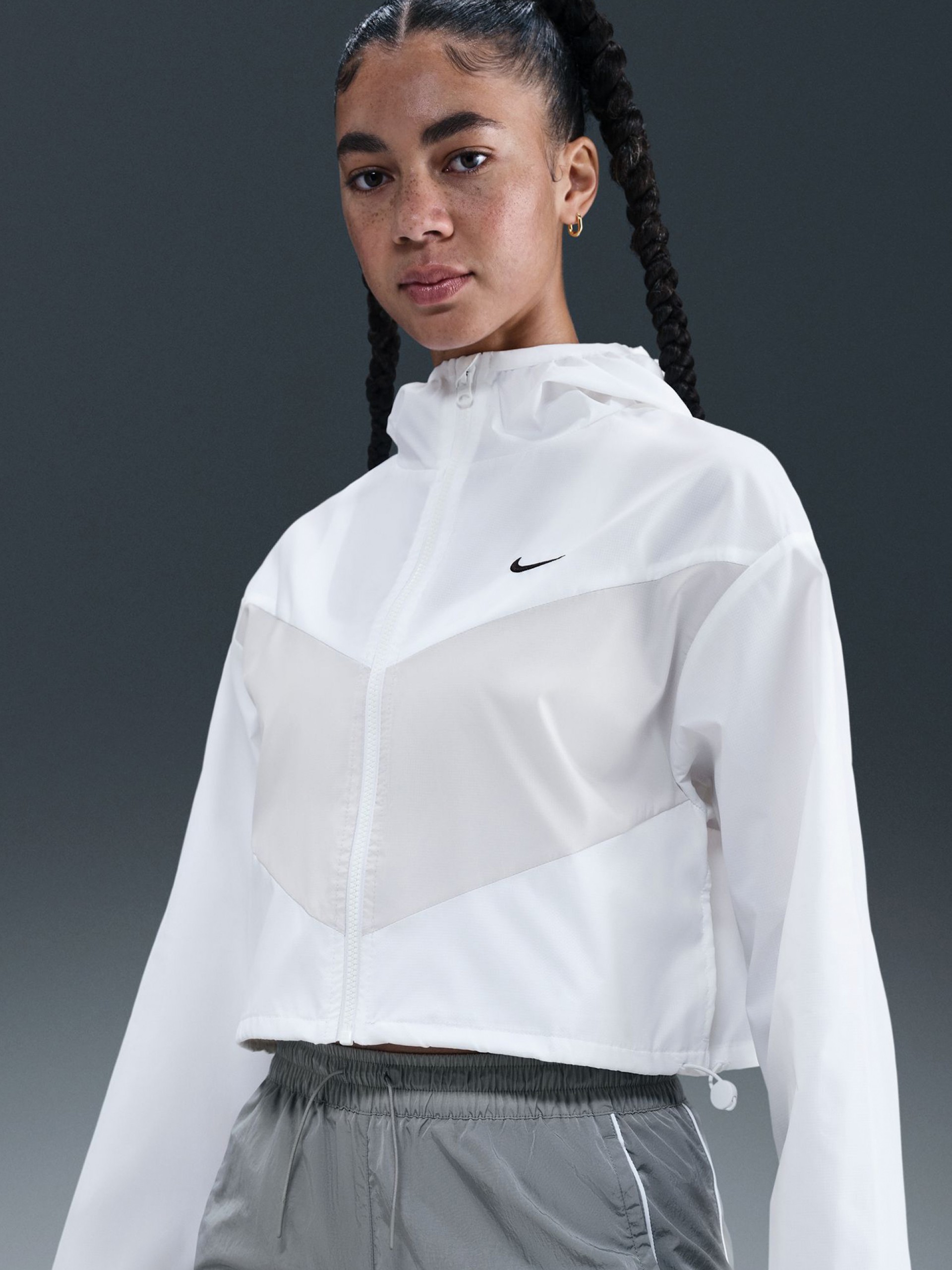 Nike Sportswear White Hooded Windbreaker Jacket For Women