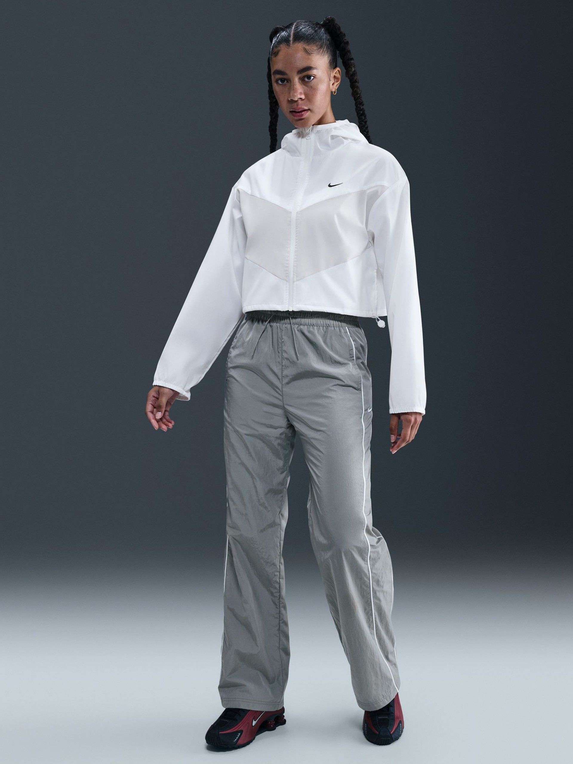 Nike Sportswear White Hooded Winbreaker Jacket For Women