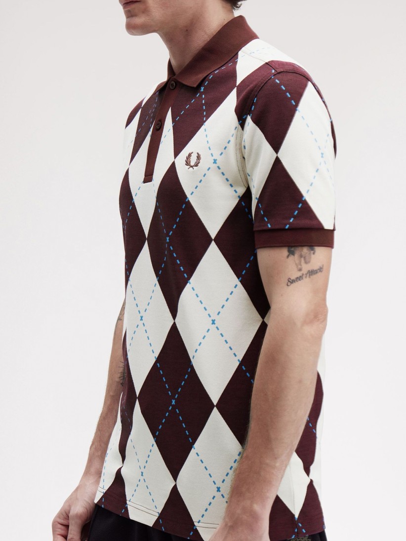 Fred Perry Argyle Print Burgundy and Beige Polo Shirt
