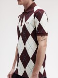 Fred Perry Argyle Print Burgundy and Beige Polo Shirt