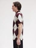 Fred Perry Argyle Print Burgundy and Beige Polo Shirt