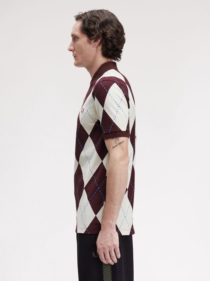 Fred Perry Argyle Print Burgundy and Beige Polo Shirt