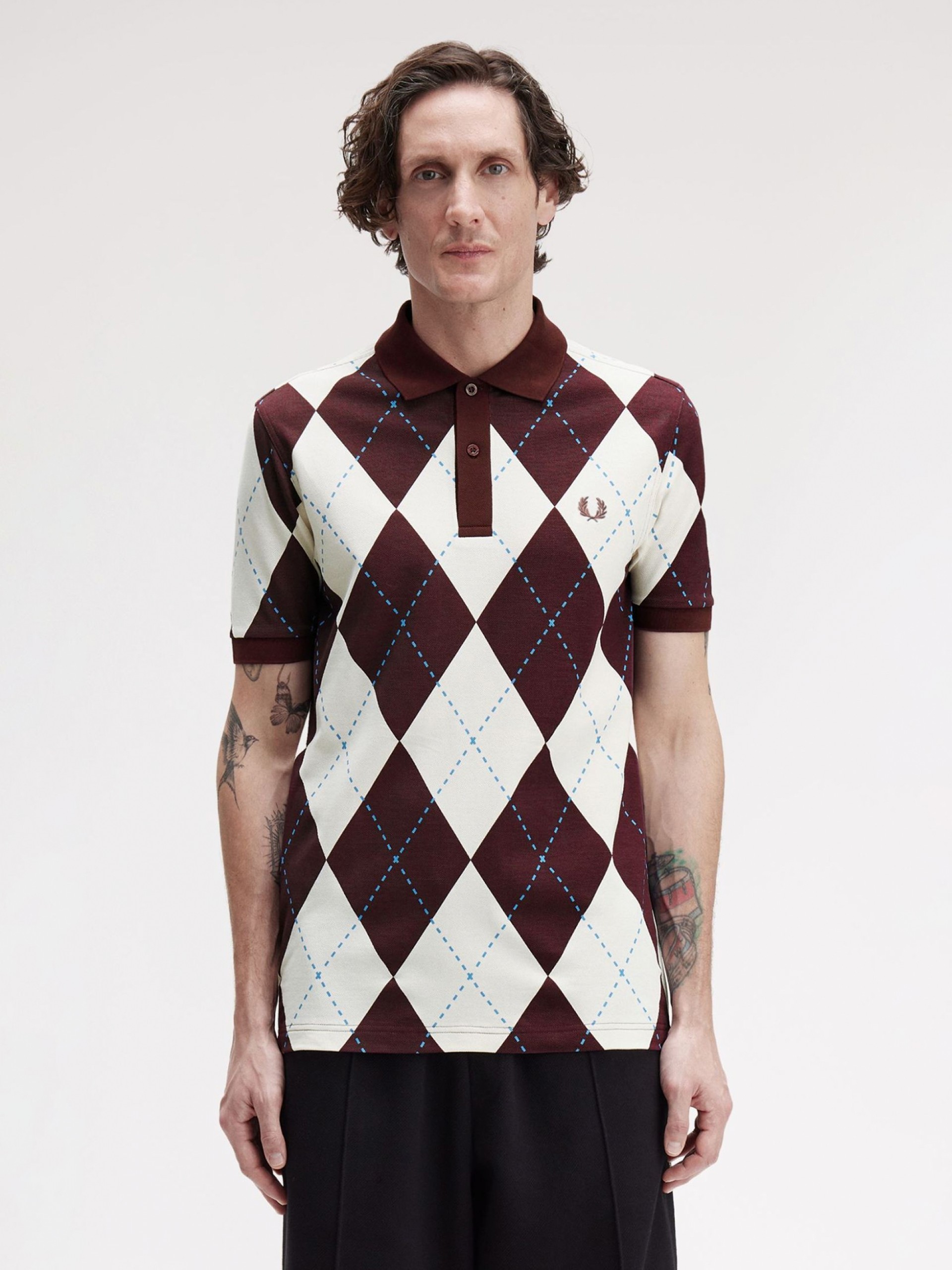 Polo Fred Perry Argyle Print Burdeos y Beige
