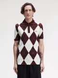 Fred Perry Argyle Print Burgundy and Beige Polo Shirt
