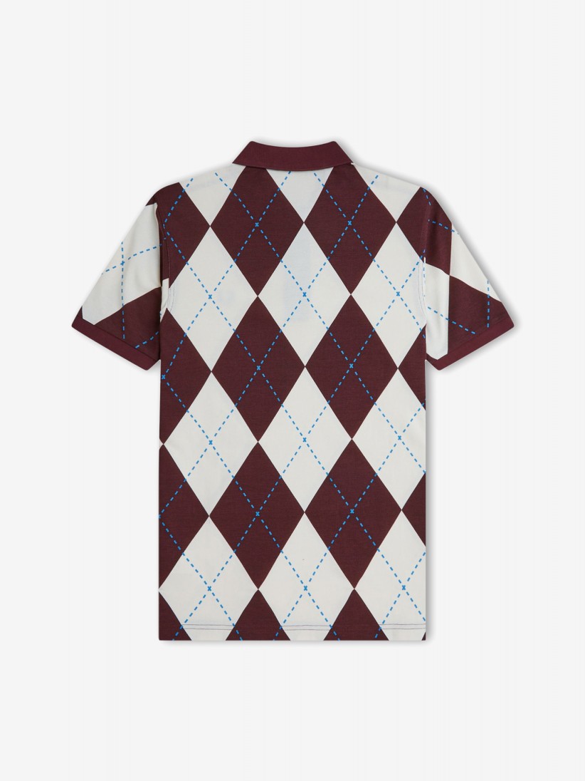 Fred Perry Argyle Print Burgundy and Beige Polo Shirt