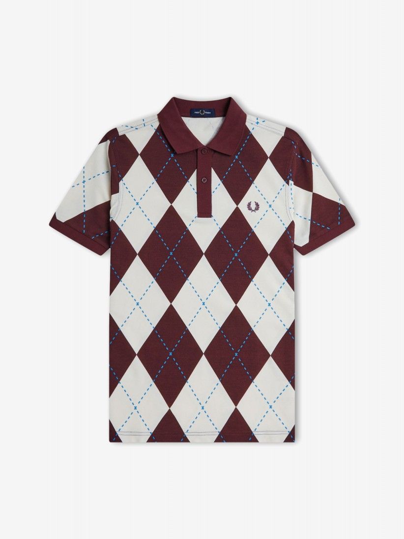 Fred Perry Argyle Print Burgundy and Beige Polo Shirt