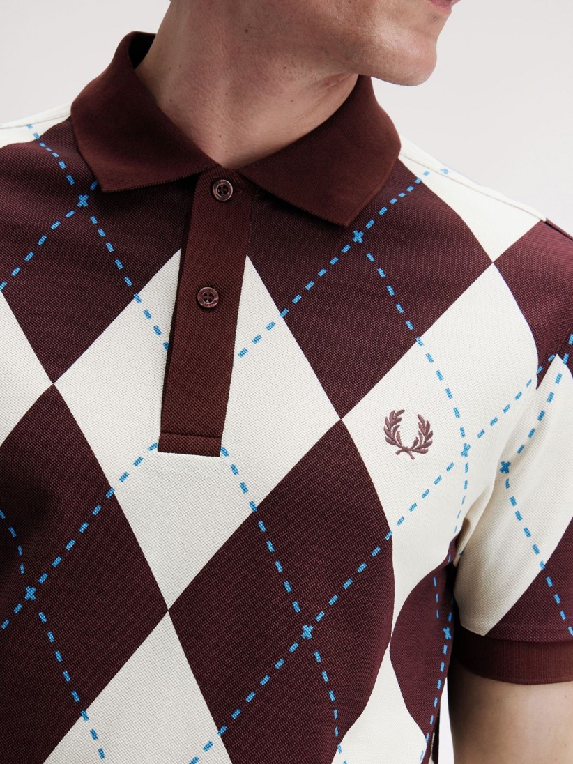 Fred Perry Argyle Print Burgundy and Beige Polo Shirt