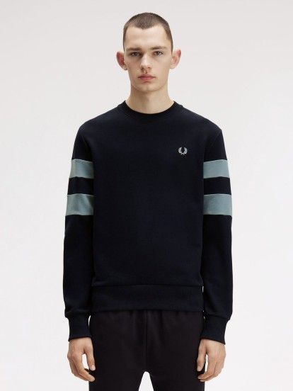 Fred Perry Peached Tipped Sleeve Blue Sweater