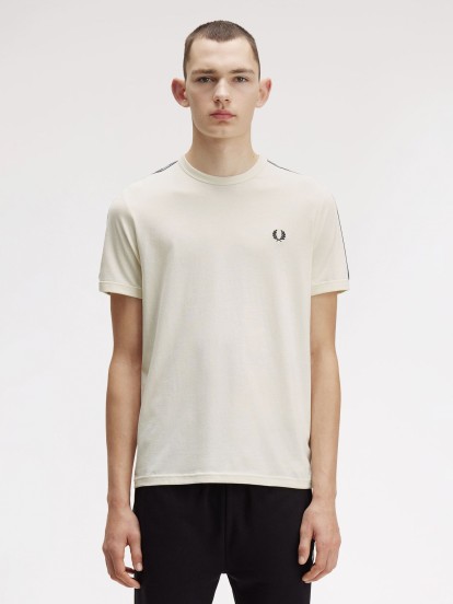 Fred Perry Contrast Tape Ringer Beige and Blue T-shirt