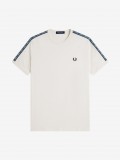 Fred Perry Contrast Tape Ringer Beige and Blue T-shirt