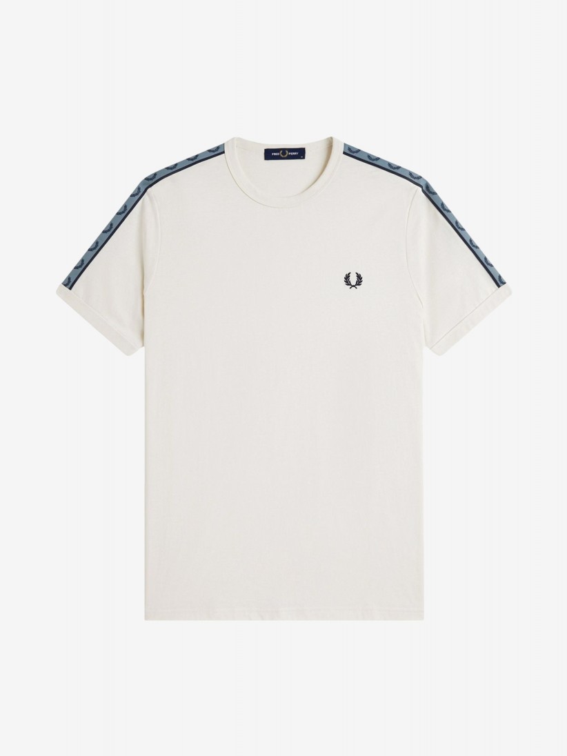 Fred Perry Contrast Tape Ringer Beige and Blue T-shirt
