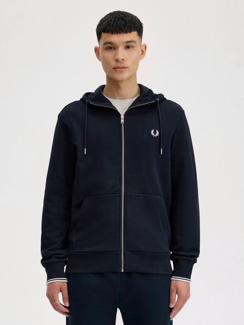 Fred Perry Zip Through Blue Hooded Jacket