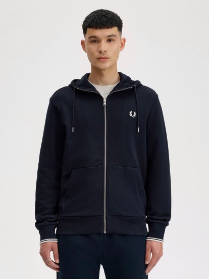 Fred Perry Zip Through Blue Hooded Jacket