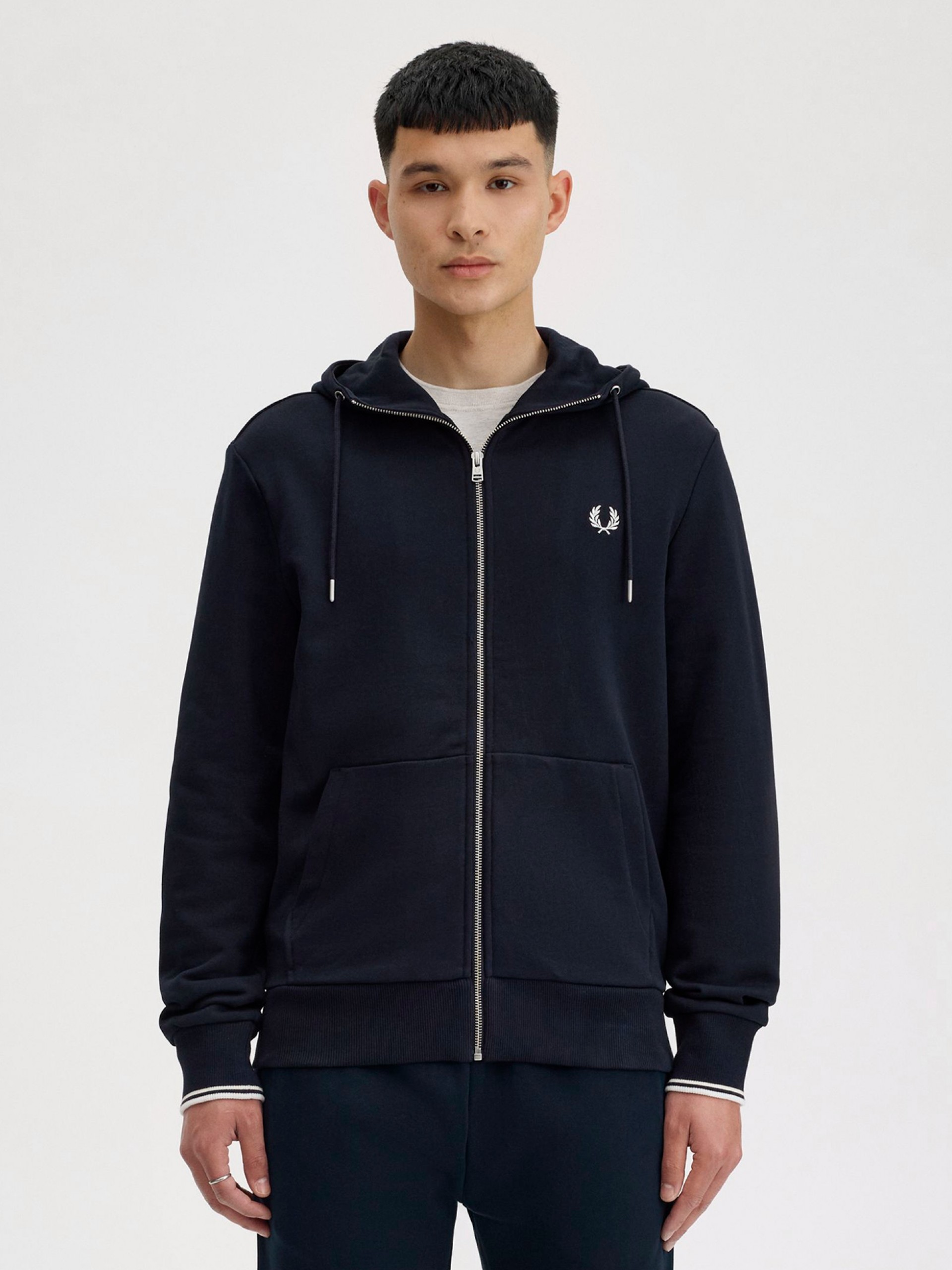 Fred Perry Zip Through Blue Hooded Jacket