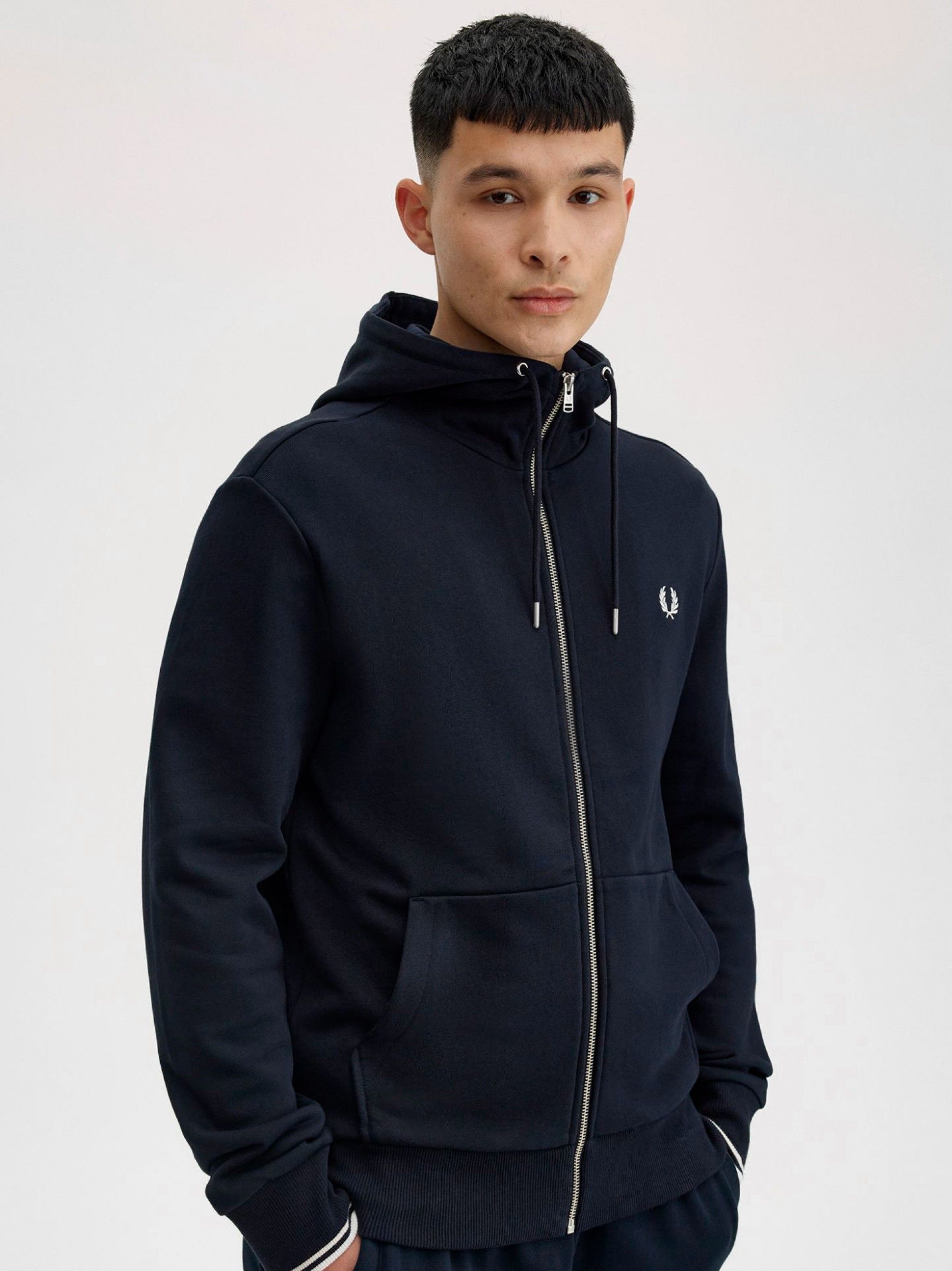 Fred Perry Zip Through Blue Hooded Jacket