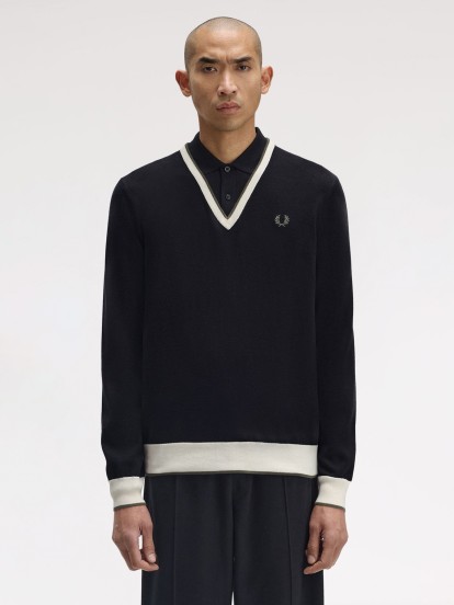 Fred Perry Contrast Tipped Black Jumper