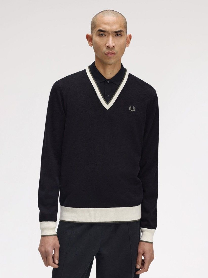 Fred Perry Contrast Tipped Black Jumper