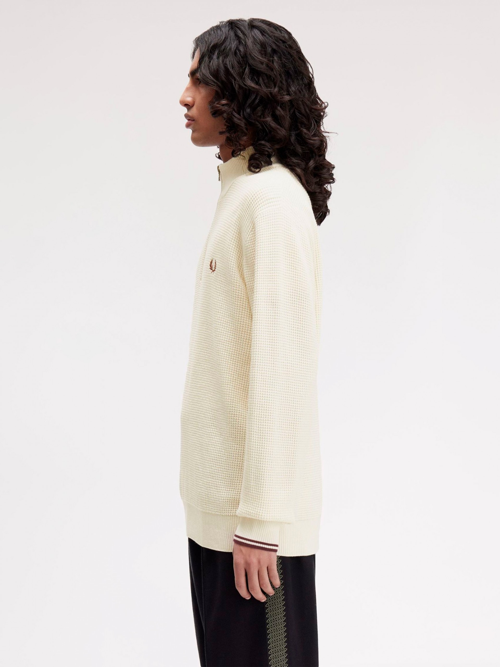 Camisola com Fecho Fred Perry Waffle Stitch Bege