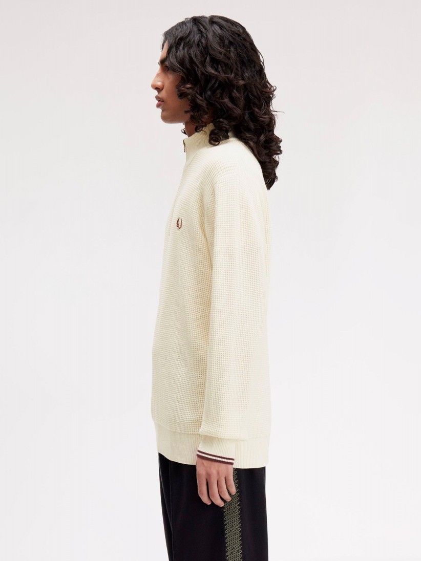Fred Perry Waffle Stitch Beige Zip Jumper