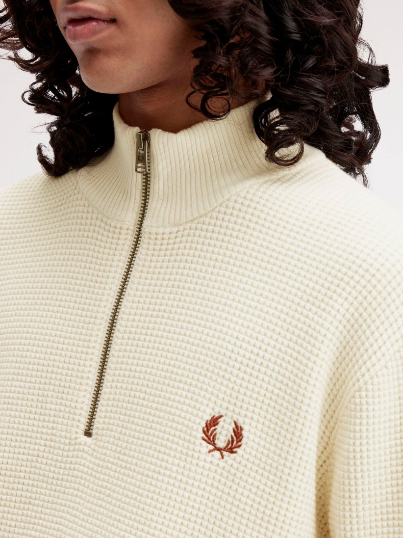 Fred Perry Waffle Stitch Beige Zip Jumper