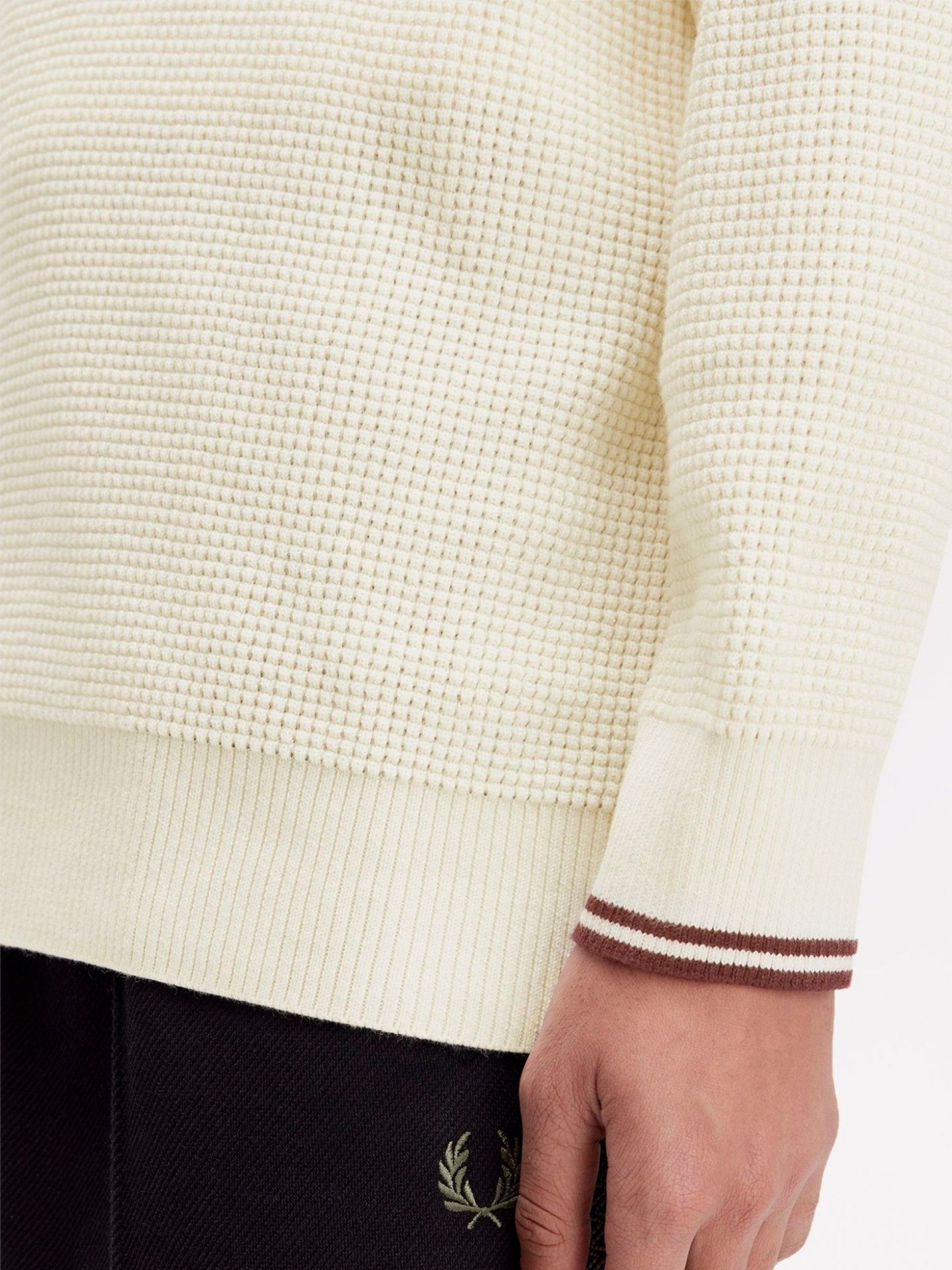 Camisola com Fecho Fred Perry Waffle Stitch Bege