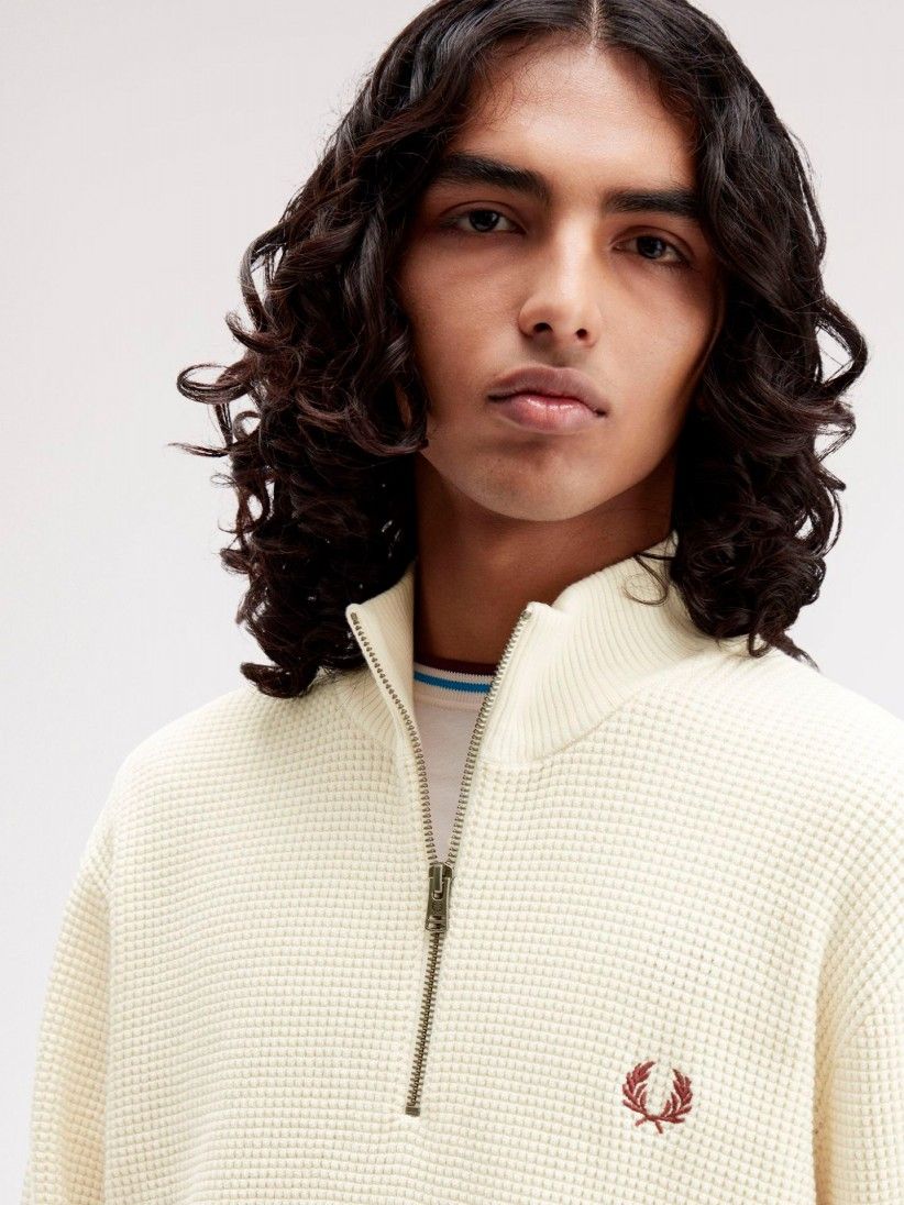 Fred Perry Waffle Stitch Beige Zip Jumper