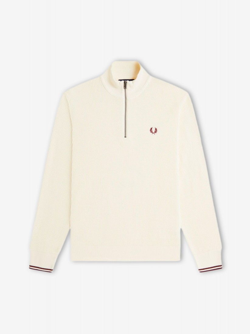Fred Perry Waffle Stitch Beige Zip Jumper